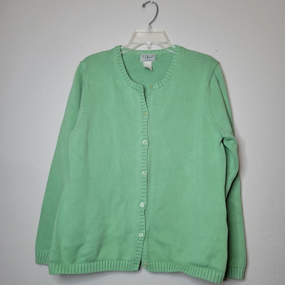 L.L.Bean Button Up Womens Cardigan 100% Cotton Casual Career Sweater Green Sz XL - Picture 3 of 10